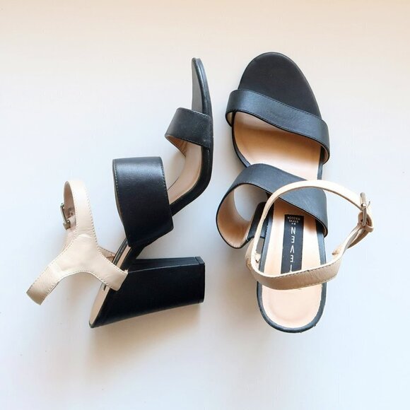 Steve Madden Carisa Black & Nude Slingback Open Toe Sturdy Heel Sandals Shoes 10 - Picture 9 of 13